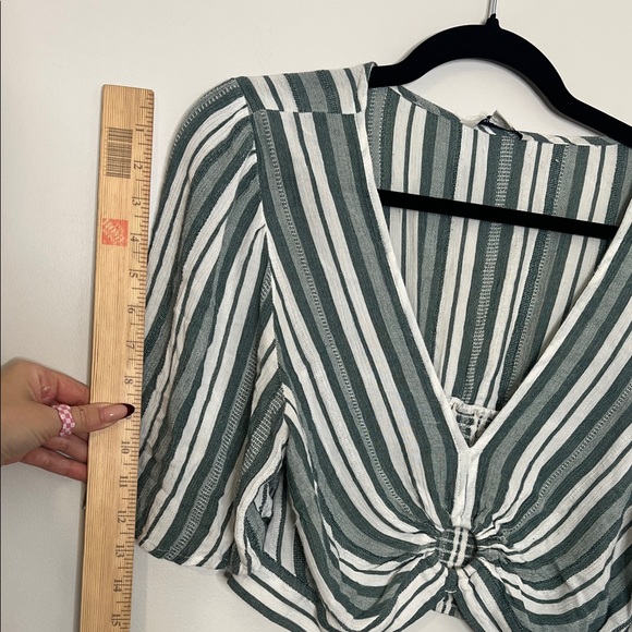 Striped V-Neck Women Top with key hole and back ruching - Picture 2 of 6